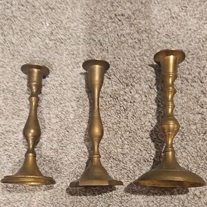 Set Of 3 Brass Candlestick Holders